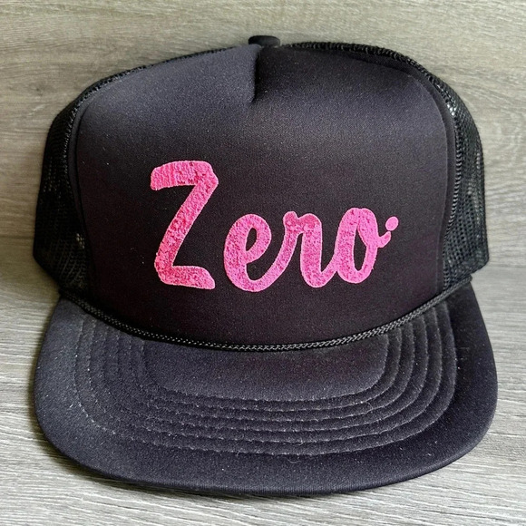Vintage “ZERO” Snapback Trucker Mesh Foam Cap Hat Black/Hot Pink - Picture 1 of 6
